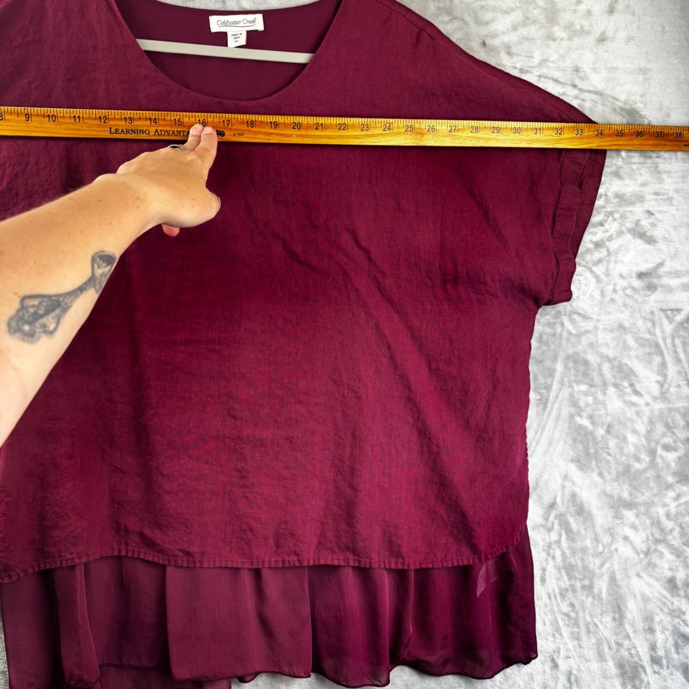 Coldwater Creek Blouse Women XL Burgundy Linen Layered Short Sleeve (1809) - Picture 8 of 12